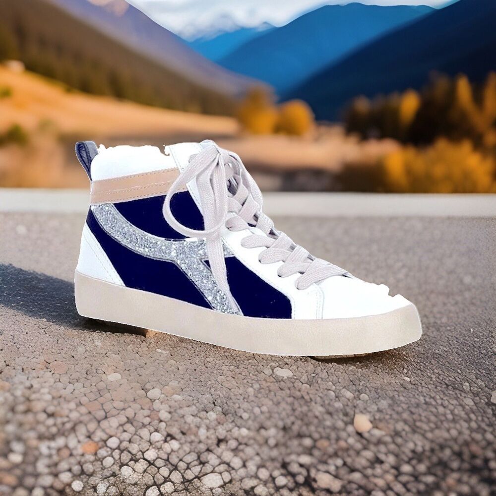Gianni Bini Sz 11 Glitter High Top White Leather Athletic Shoes NWT